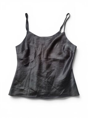 Vintage Y2K Black Satin Camisole Adjustable Straps Medium Tristan & Iseut